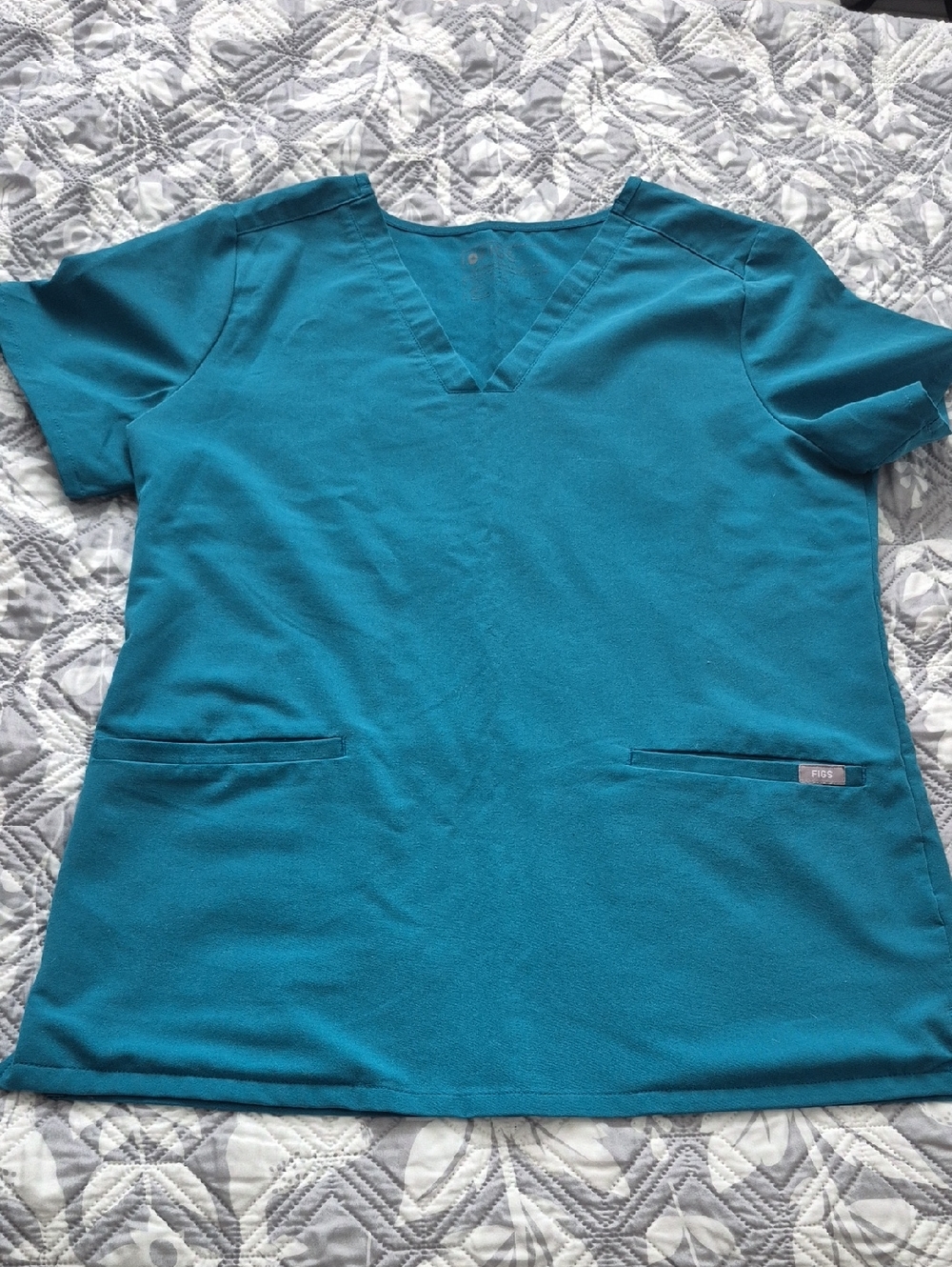 Figs Teal V-Neck Medical Scrub Top Women's Medium 2 Pocket Scrub Top